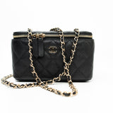 CHANEL Handbag Black Caviar Quilted Small Vanity Case LGHW - Redeluxe
