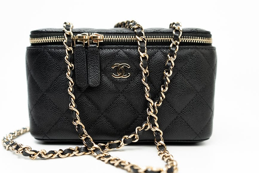 CHANEL Handbag Black Caviar Quilted Small Vanity Case LGHW - Redeluxe