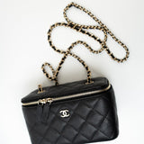 CHANEL Handbag Black Caviar Quilted Small Vanity Case LGHW - Redeluxe