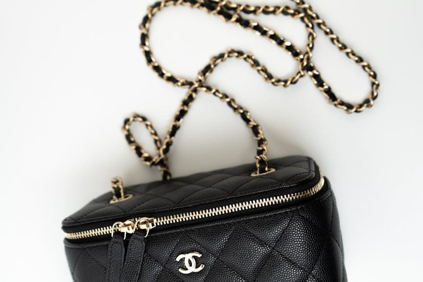 CHANEL Handbag Black Caviar Quilted Small Vanity Case LGHW - Redeluxe