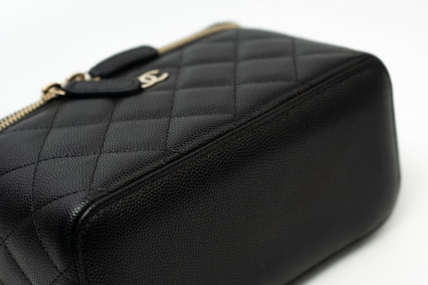 CHANEL Handbag Black Caviar Quilted Small Vanity Case LGHW - Redeluxe