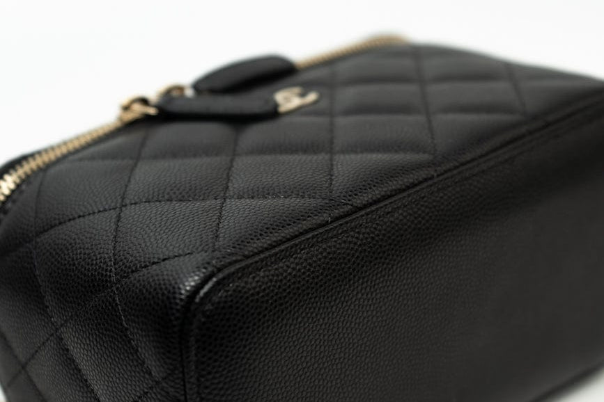 CHANEL Handbag Black Caviar Quilted Small Vanity Case LGHW - Redeluxe