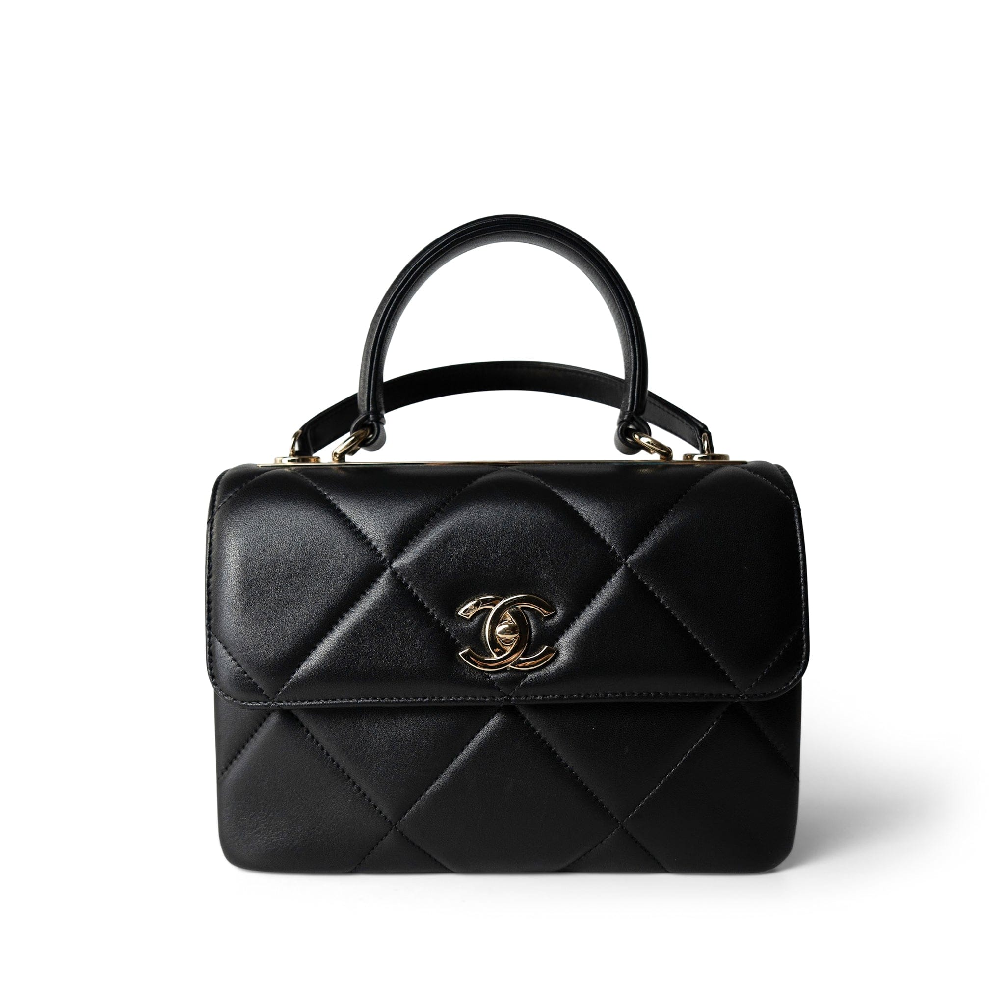 Chanel Black Lambskin Quilted Trendy CC Small Bag Light Gold