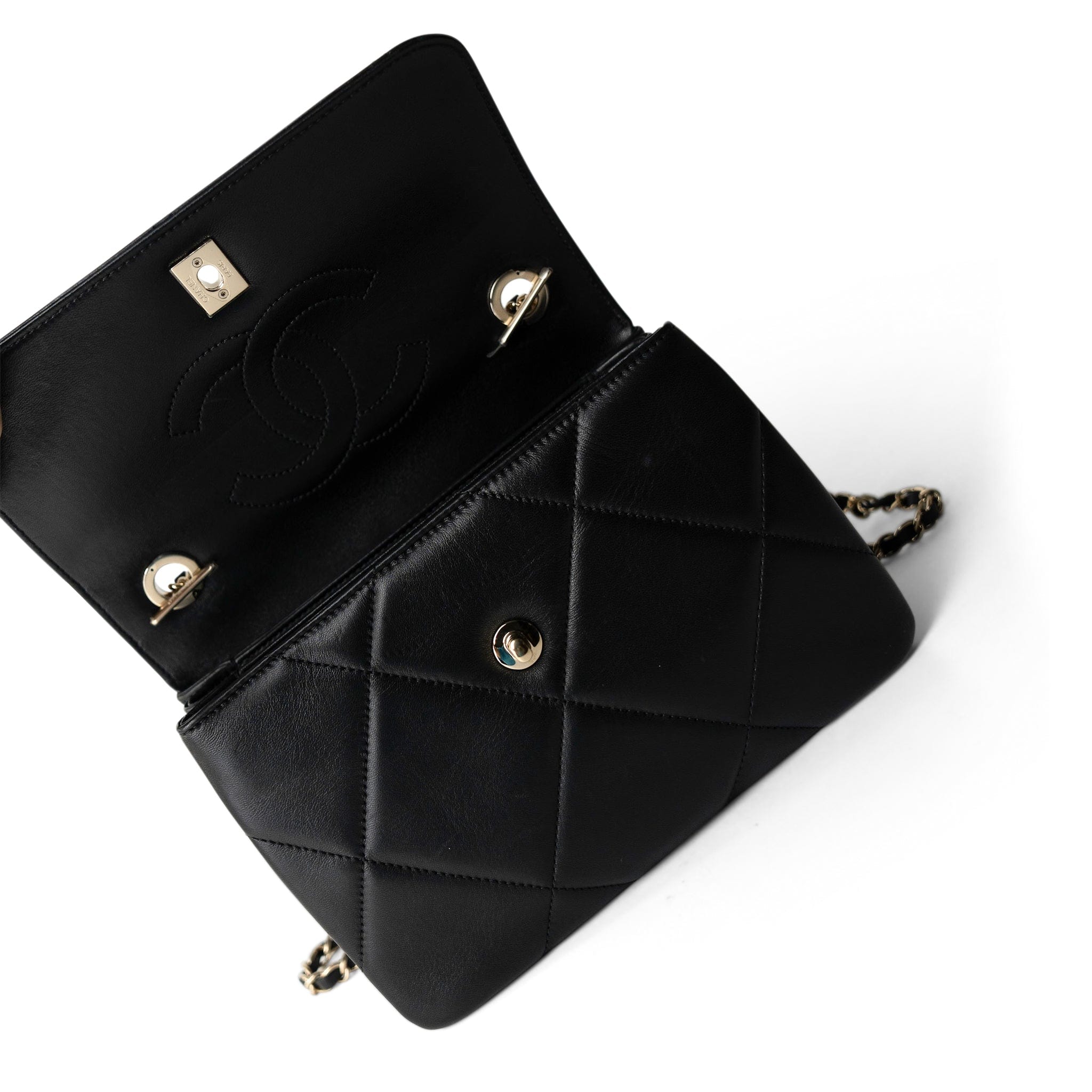 CHANEL Handbag Black Chanel Black Lambskin Quilted Trendy CC Small Bag Gold Hardware - Redeluxe