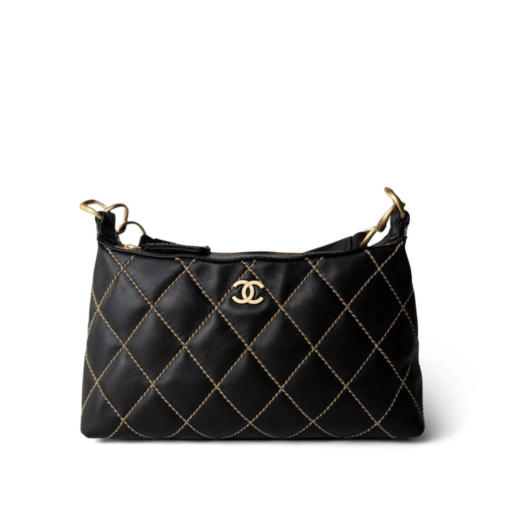 CHANEL Handbag Black Chanel Wild Stitch Black Hobo Bag - Redeluxe