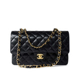 CHANEL Handbag Black Classic Flap Medium Caviar Quilted Gold Hardware - Redeluxe