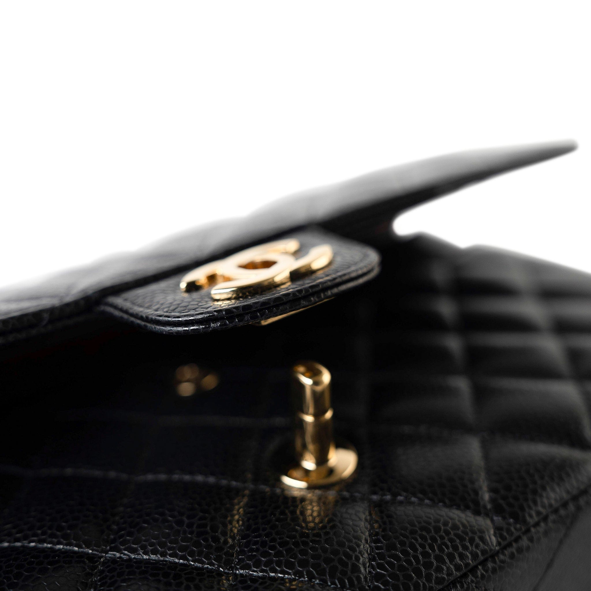 CHANEL Handbag Black Classic Flap Medium Caviar Quilted Gold Hardware - Redeluxe