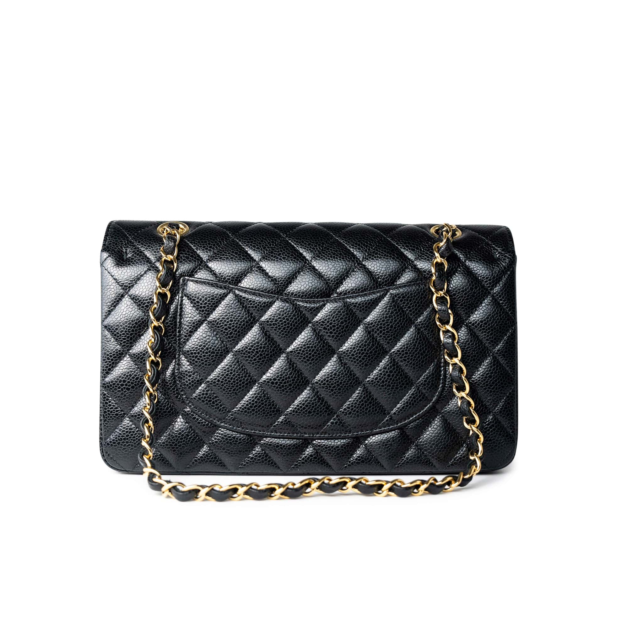 CHANEL Handbag Black Classic Flap Medium Caviar Quilted Gold Hardware - Redeluxe