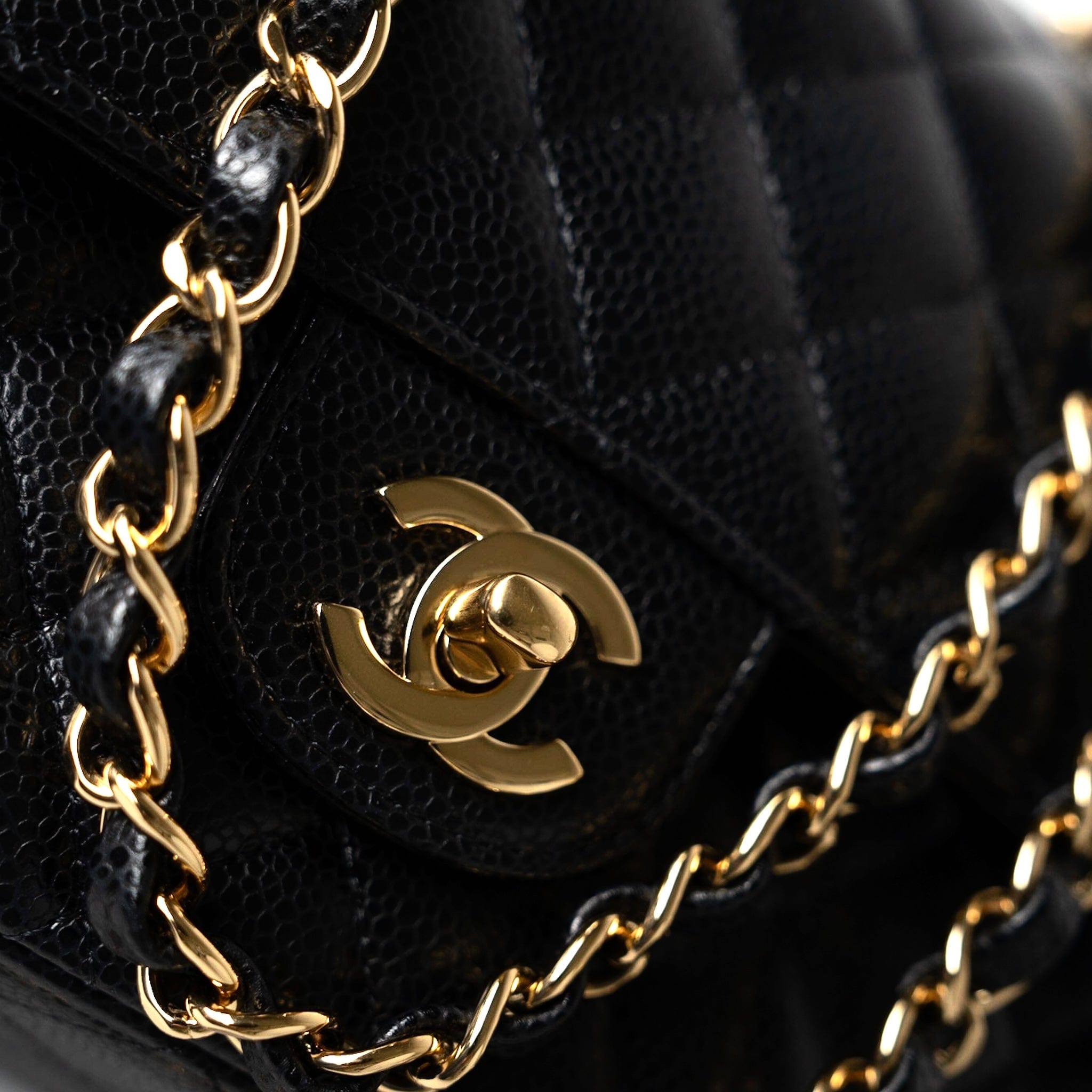 CHANEL Handbag Black Classic Flap Medium Caviar Quilted Gold Hardware - Redeluxe