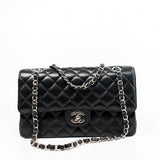 CHANEL Handbag Black Classic Flap Medium Caviar Quilted Silver Hardware - Redeluxe