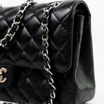 CHANEL Handbag Black Classic Flap Medium Caviar Quilted Silver Hardware - Redeluxe