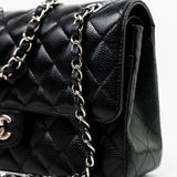 CHANEL Handbag Black Classic Flap Medium Caviar Quilted Silver Hardware - Redeluxe
