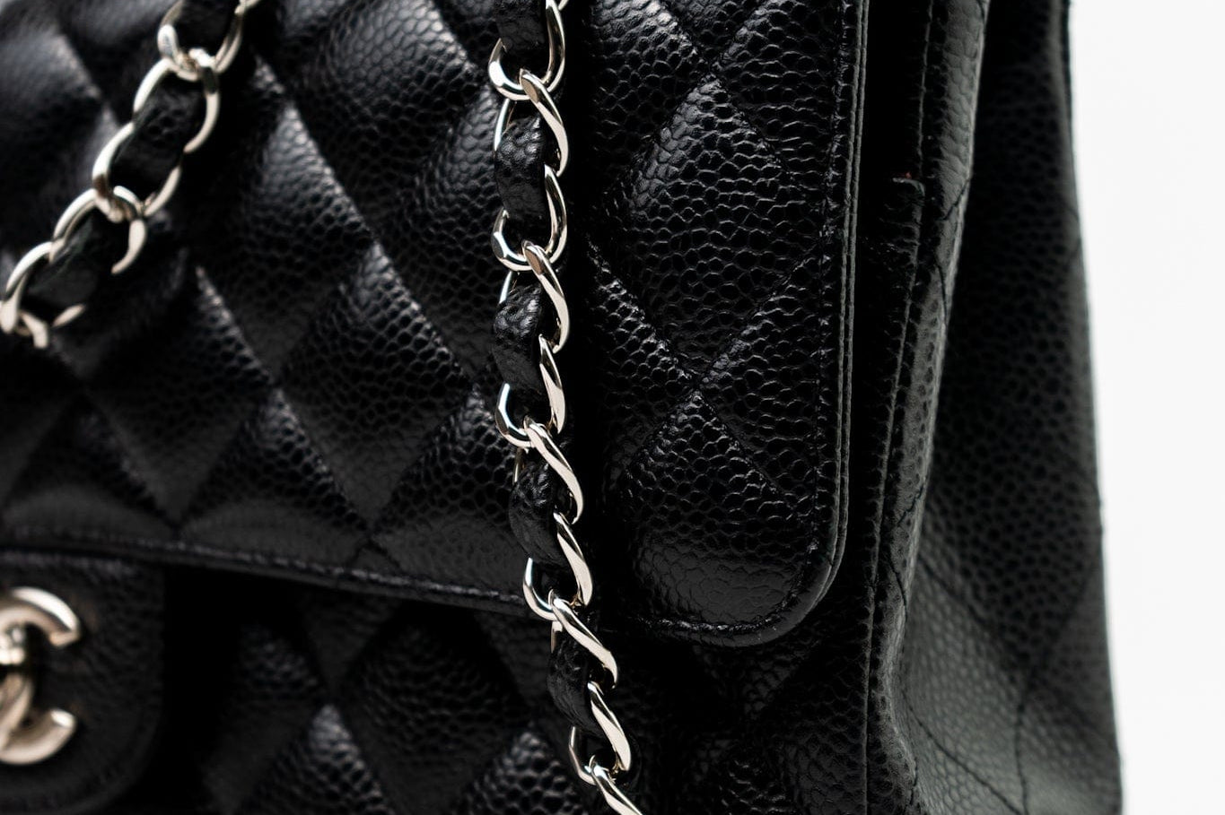 CHANEL Handbag Black Classic Flap Medium Caviar Quilted Silver Hardware - Redeluxe