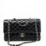 CHANEL Handbag Black Classic Flap Medium Caviar Quilted Silver Hardware - Redeluxe