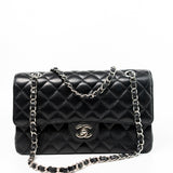 CHANEL Handbag Black Classic Flap Medium Caviar Quilted Silver Hardware - Redeluxe