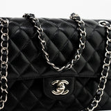 CHANEL Handbag Black Classic Flap Medium Caviar Quilted Silver Hardware - Redeluxe