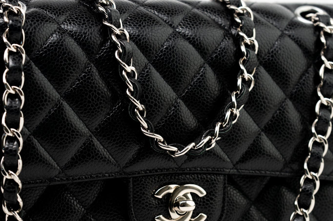 CHANEL Handbag Black Classic Flap Medium Caviar Quilted Silver Hardware - Redeluxe