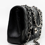CHANEL Handbag Black Classic Flap Medium Caviar Quilted Silver Hardware - Redeluxe