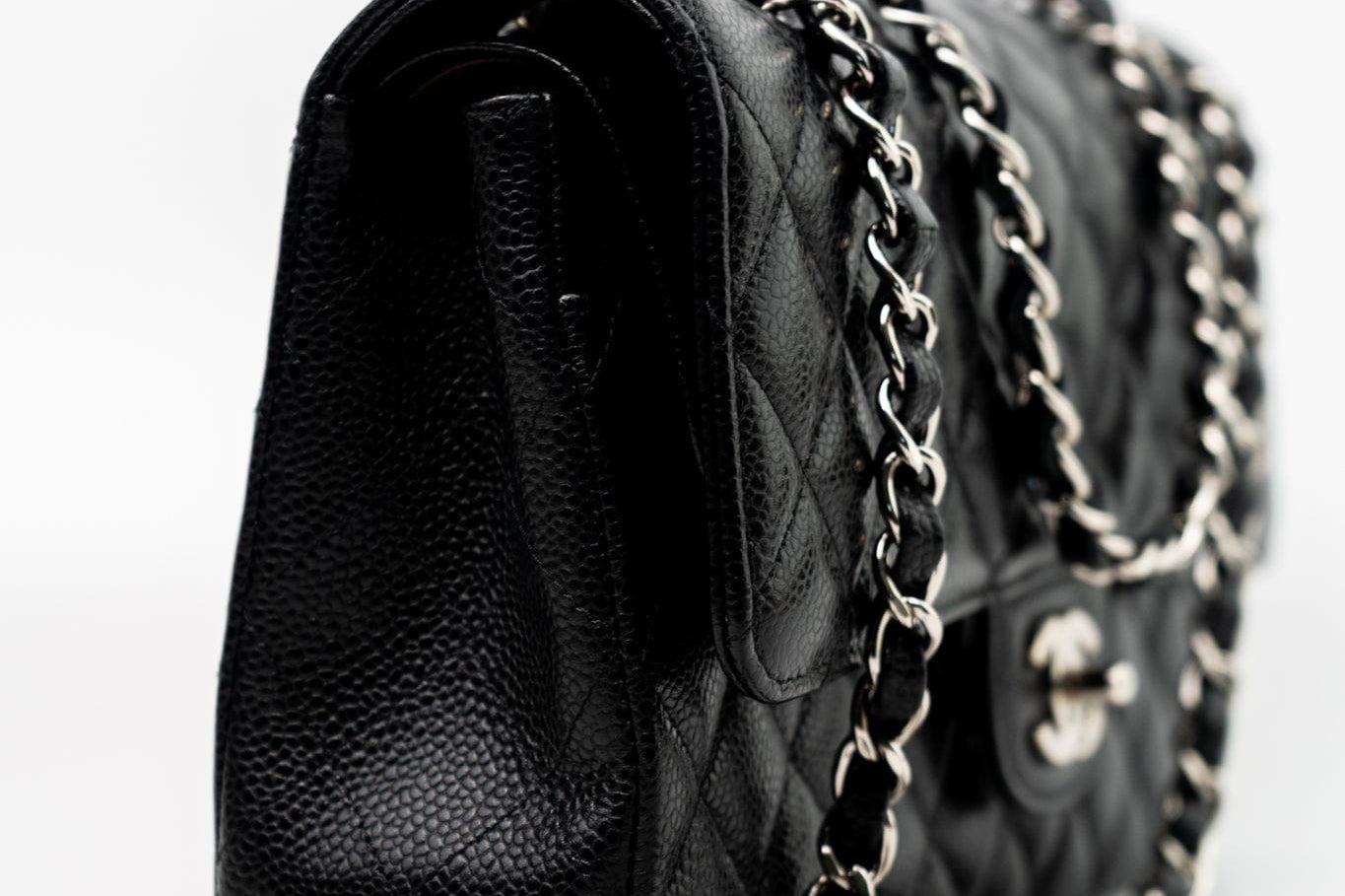 CHANEL Handbag Black Classic Flap Medium Caviar Quilted Silver Hardware - Redeluxe