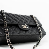CHANEL Handbag Black Classic Flap Medium Caviar Quilted Silver Hardware - Redeluxe
