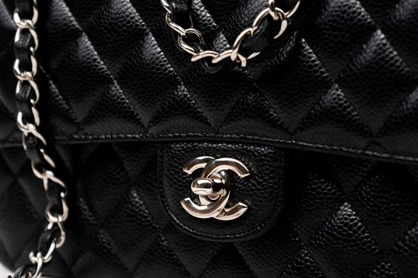 CHANEL Handbag Black Classic Flap Medium Caviar Quilted Silver Hardware - Redeluxe