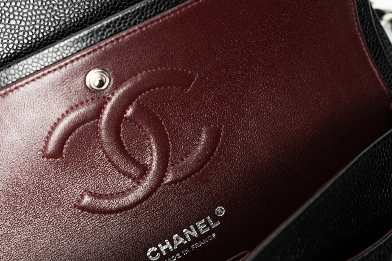 CHANEL Handbag Black Classic Flap Medium Caviar Quilted Silver Hardware - Redeluxe