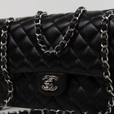 CHANEL Handbag Black Classic Flap Medium Caviar Quilted Silver Hardware - Redeluxe