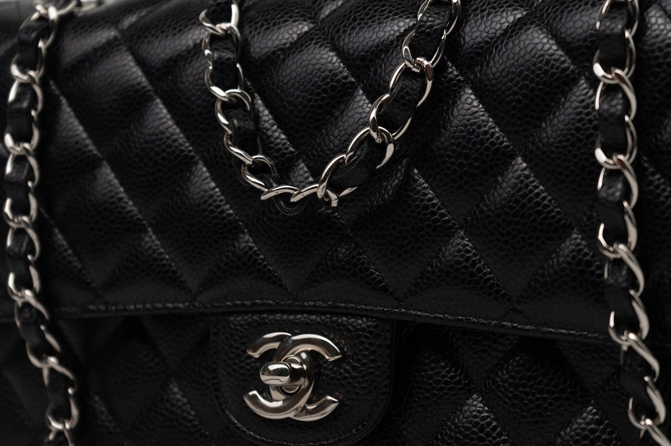 CHANEL Handbag Black Classic Flap Medium Caviar Quilted Silver Hardware - Redeluxe