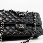CHANEL Handbag Black Classic Flap Medium Caviar Quilted Silver Hardware - Redeluxe