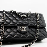 CHANEL Handbag Black Classic Flap Medium Caviar Quilted Silver Hardware - Redeluxe