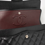 CHANEL Handbag Black Classic Flap Medium Caviar Quilted Silver Hardware - Redeluxe