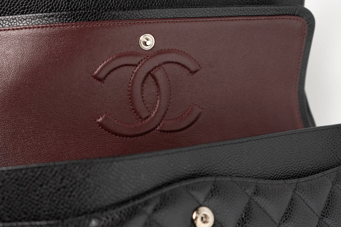 CHANEL Handbag Black Classic Flap Medium Caviar Quilted Silver Hardware - Redeluxe