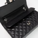 CHANEL Handbag Black Classic Flap Medium Caviar Quilted Silver Hardware - Redeluxe