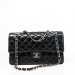 CHANEL Handbag Black Classic Flap Medium Caviar Quilted Silver Hardware - Redeluxe