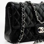 CHANEL Handbag Black Classic Flap Medium Caviar Quilted Silver Hardware - Redeluxe