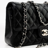 CHANEL Handbag Black Classic Flap Medium Caviar Quilted Silver Hardware - Redeluxe