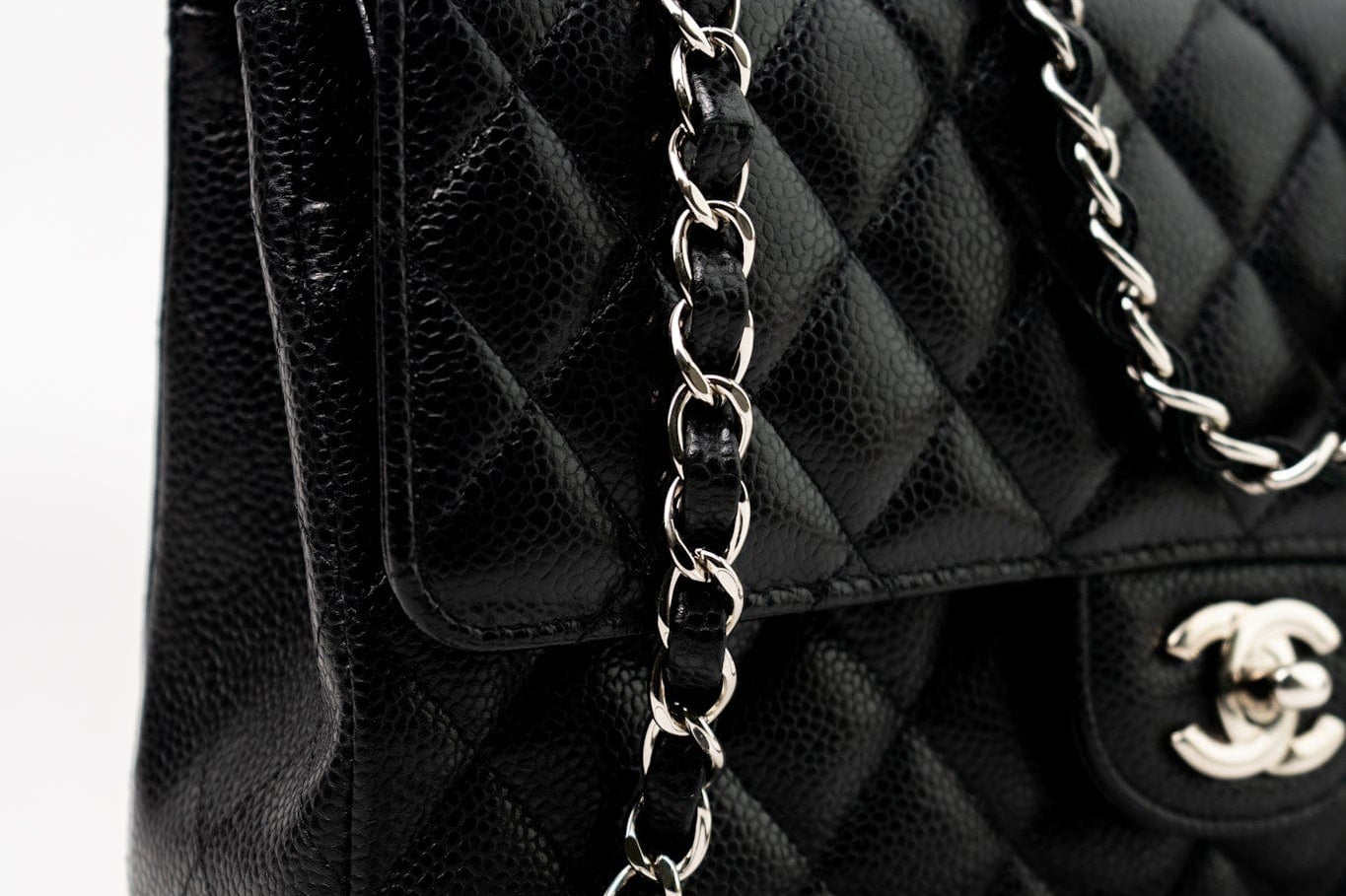 CHANEL Handbag Black Classic Flap Medium Caviar Quilted Silver Hardware - Redeluxe