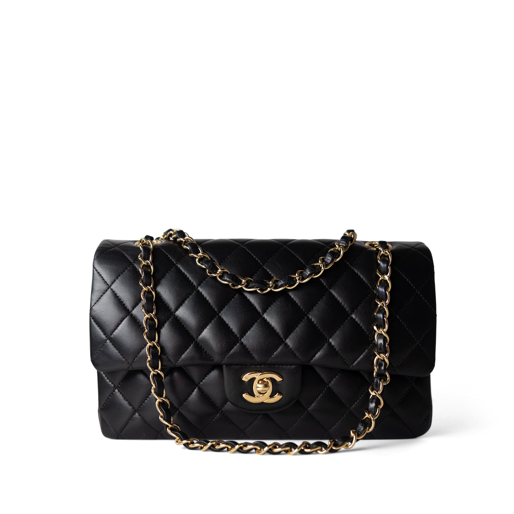 CHANEL Handbag Black / Classic flap Vintage Black Lambskin Quilted Classic Flap Medium Gold Hardware - Redeluxe