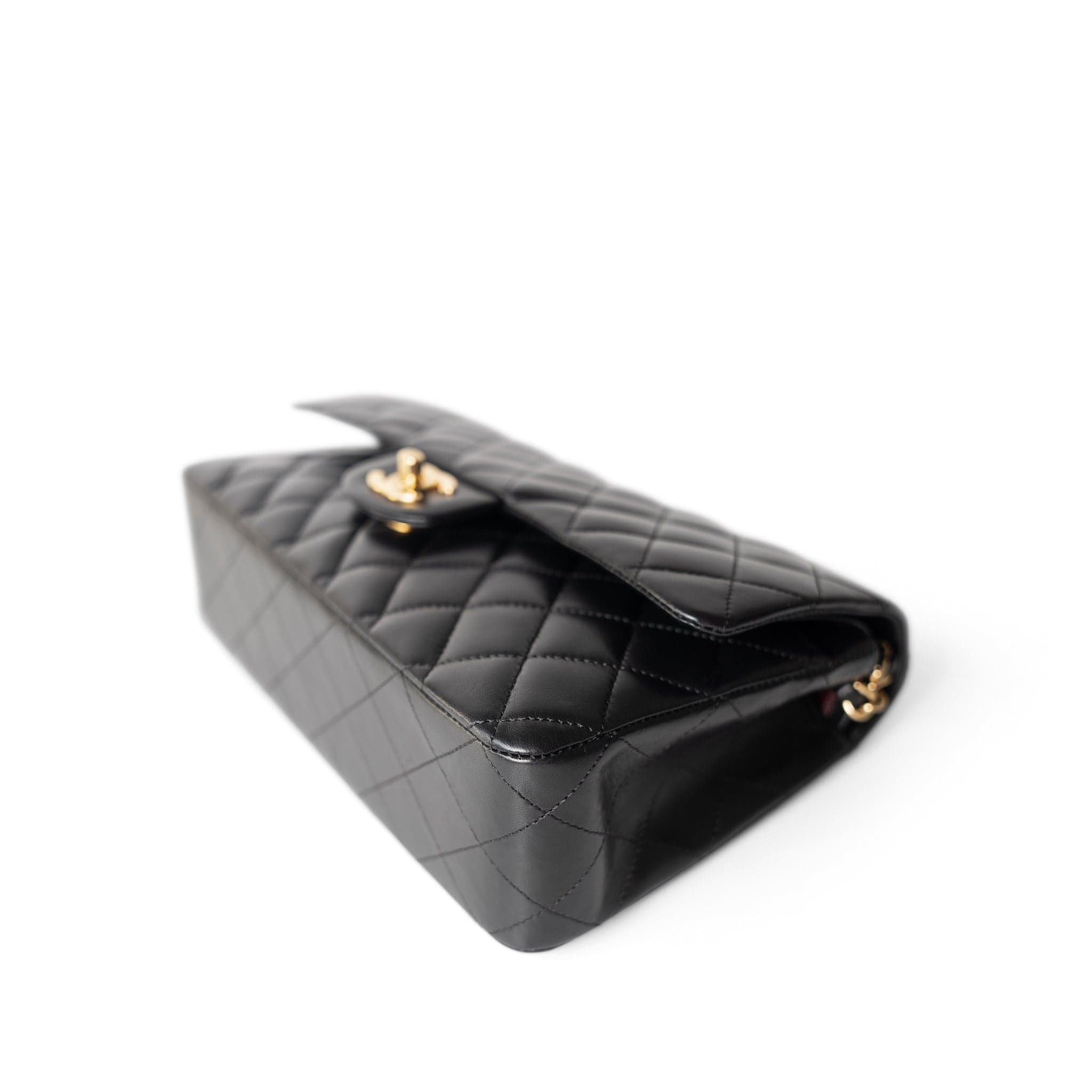 CHANEL Handbag Black / Classic flap Vintage Black Lambskin Quilted Classic Flap Medium Gold Hardware - Redeluxe