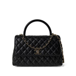 CHANEL Handbag Black / Coco Handle Black Caviar Quilted Coco Handle Medium Light Gold Hardware - Redeluxe