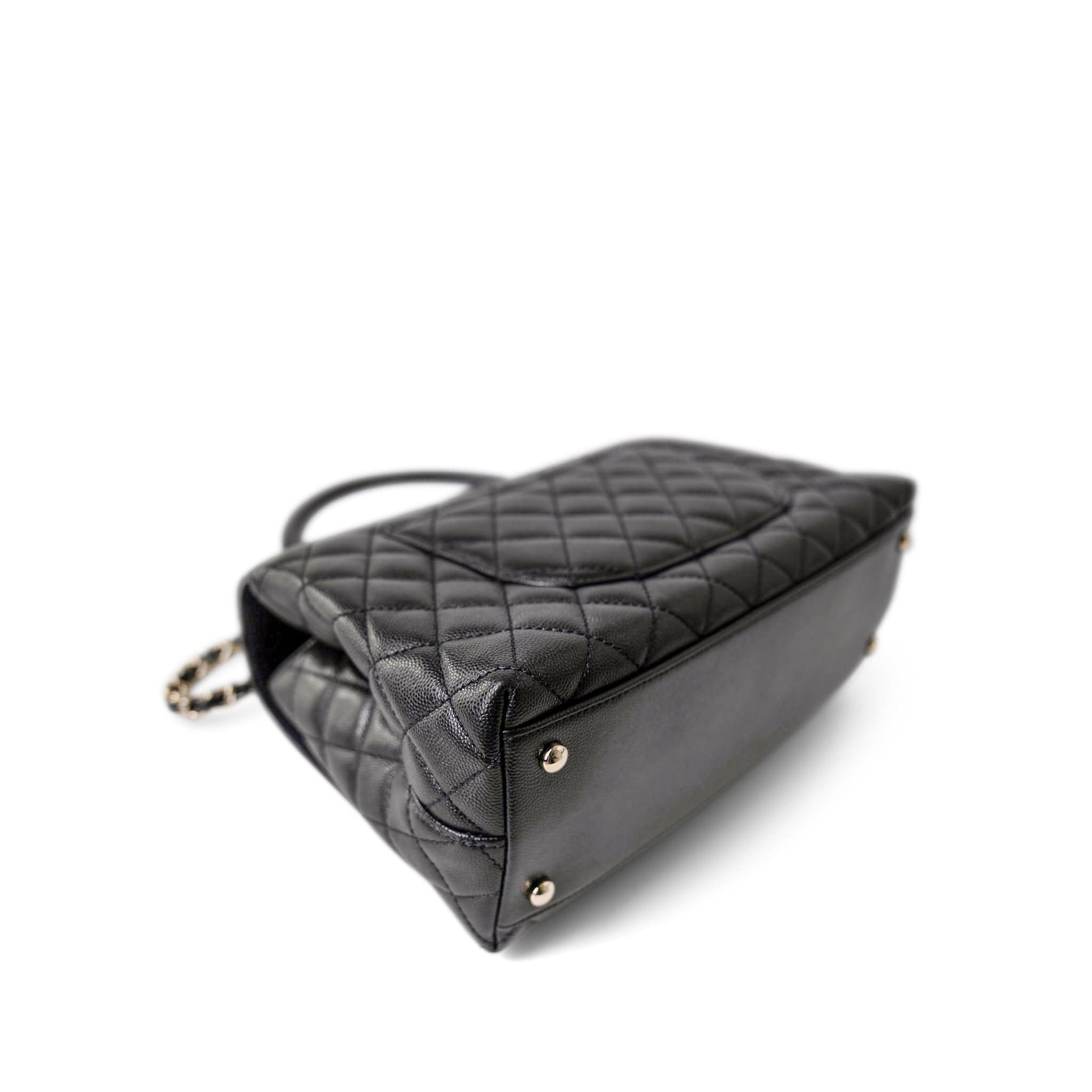 CHANEL Handbag Black / Coco Handle Black Caviar Quilted Coco Handle Medium Light Gold Hardware - Redeluxe