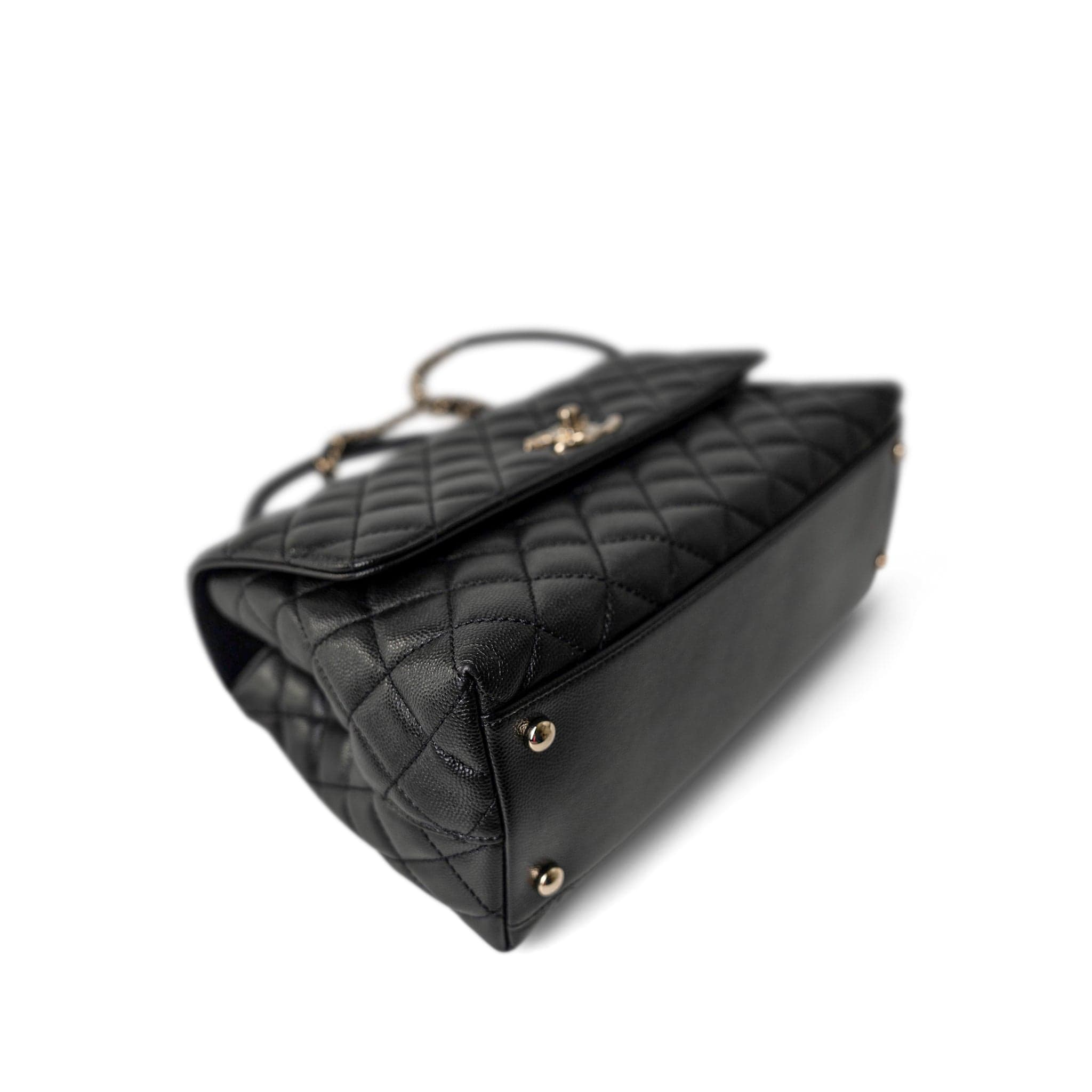 CHANEL Handbag Black / Coco Handle Black Caviar Quilted Coco Handle Medium Light Gold Hardware - Redeluxe