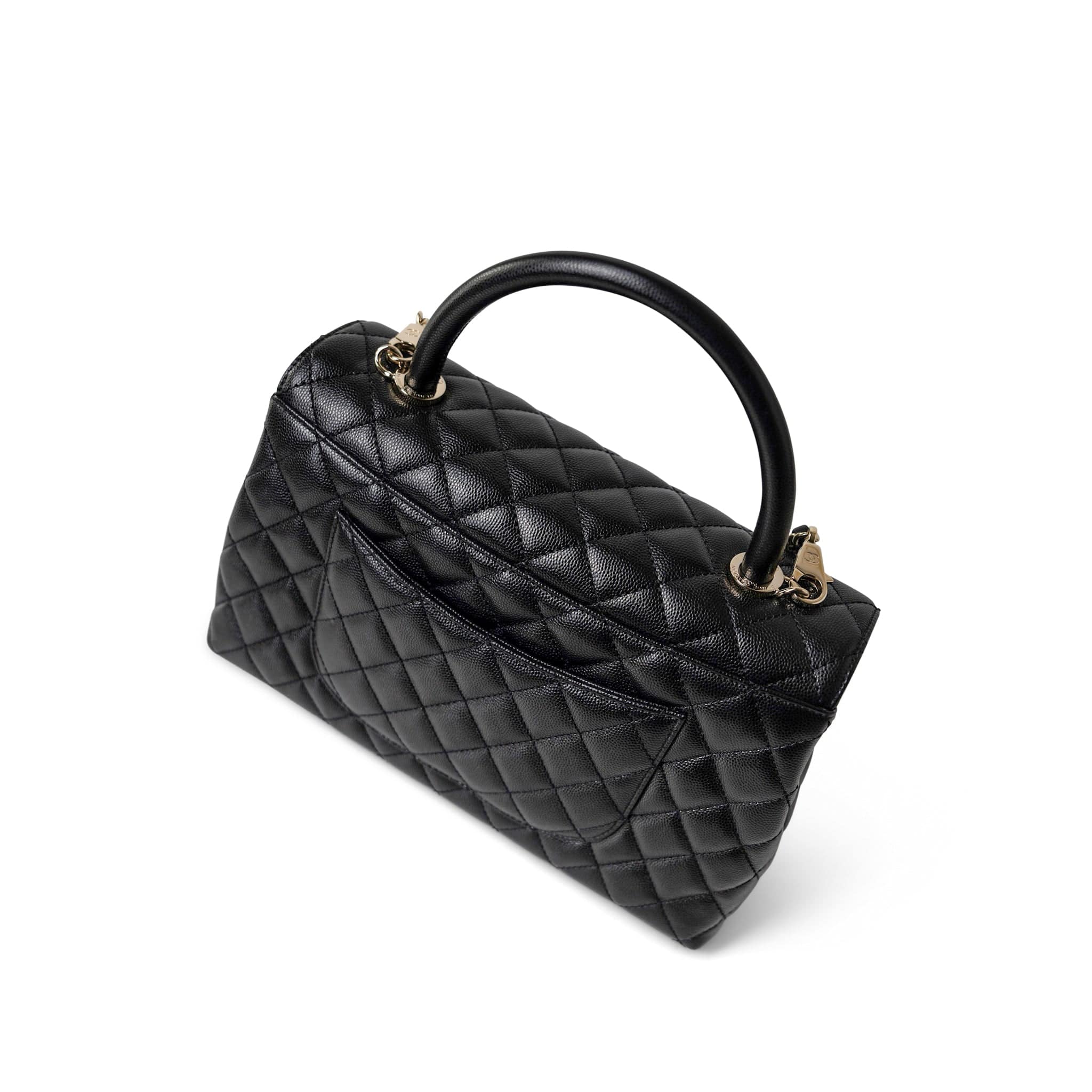 CHANEL Handbag Black / Coco Handle Black Caviar Quilted Coco Handle Medium Light Gold Hardware - Redeluxe