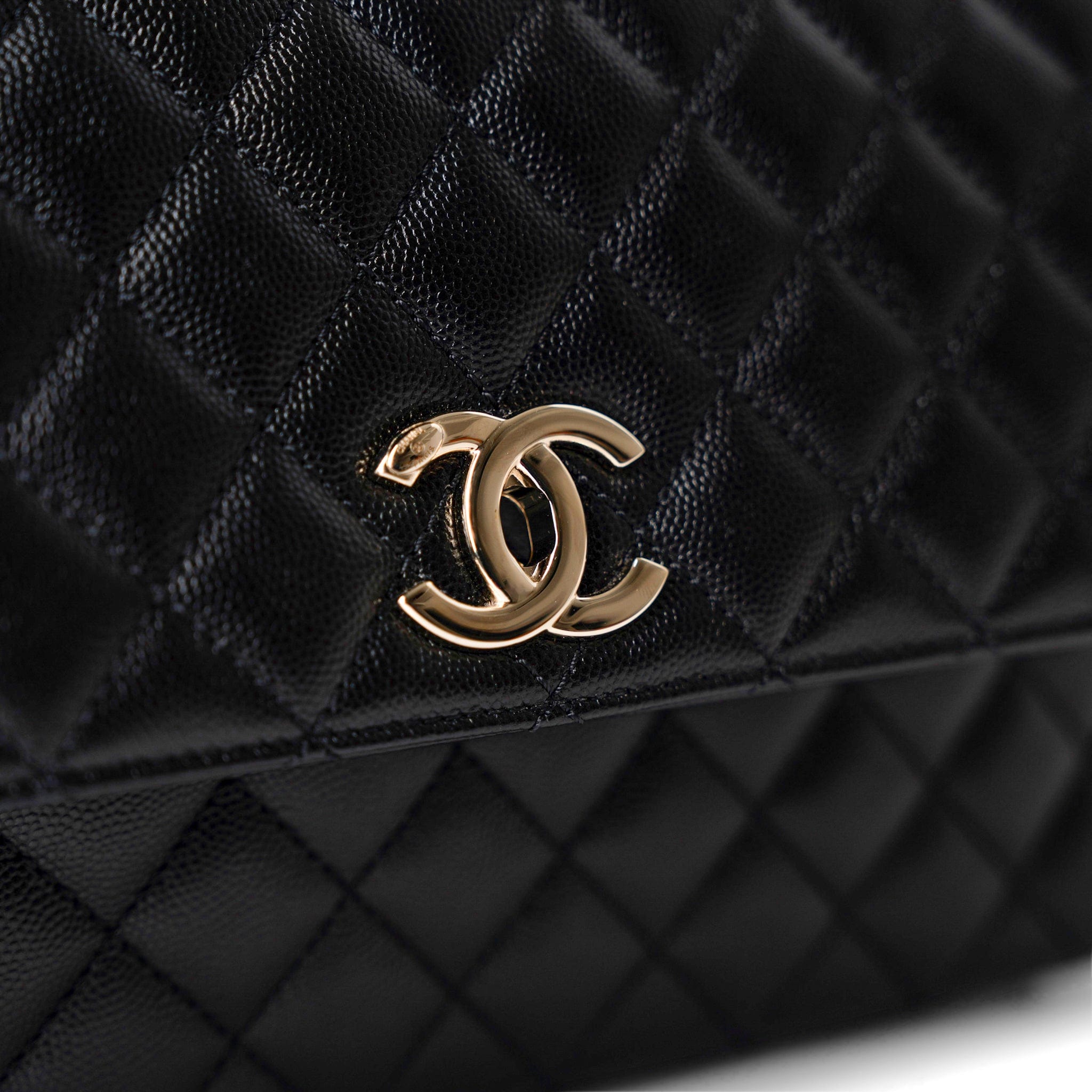 CHANEL Handbag Black / Coco Handle Black Caviar Quilted Coco Handle Medium Light Gold Hardware - Redeluxe