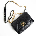 CHANEL Handbag Black Goatskin Quilted 19 Flap Small AGHW - Redeluxe