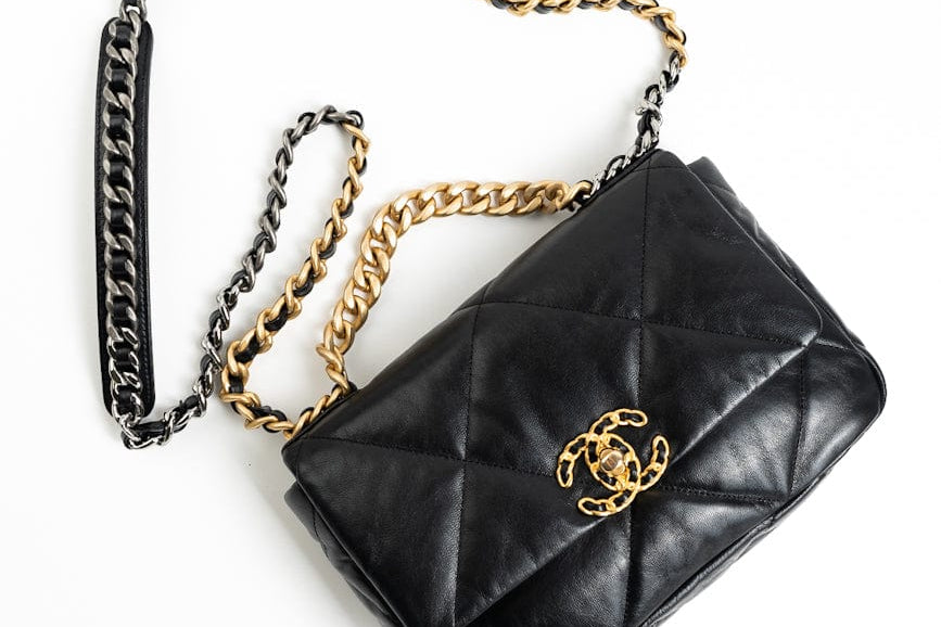 CHANEL Handbag Black Goatskin Quilted 19 Flap Small AGHW - Redeluxe