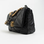 CHANEL Handbag Black Goatskin Quilted 19 Flap Small AGHW - Redeluxe