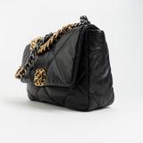 CHANEL Handbag Black Goatskin Quilted 19 Flap Small AGHW - Redeluxe