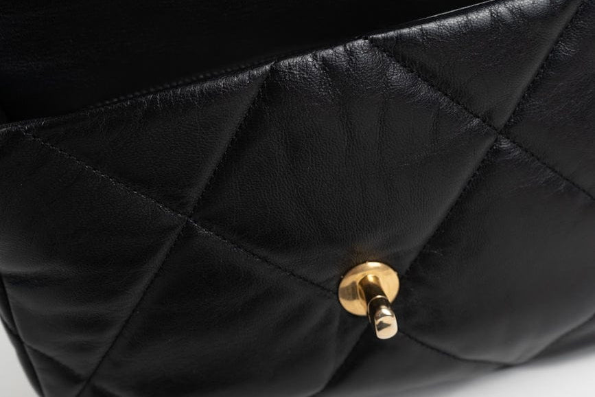 CHANEL Handbag Black Goatskin Quilted 19 Flap Small AGHW - Redeluxe