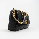 CHANEL Handbag Black Goatskin Quilted 19 Flap Small AGHW - Redeluxe